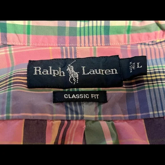 80s Mens RALPH LAUREN Cotton Shirt, Pastel Colors Long Sleeve Button Up size L - Picture 7 of 7